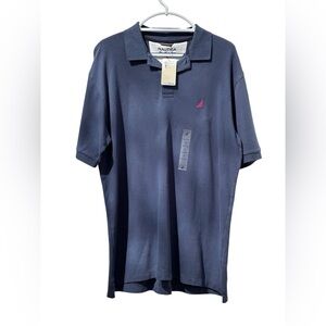Nautica Men's Dark Blue Polo Shirt with Pink Logo- Large - cotton - New w/ Tags